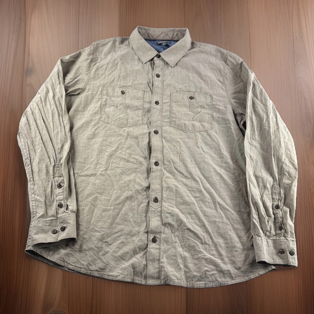 Toad Co Honcho Dos Long Sleeve Shirt Mens L Organic Button Up Beige Preppy Top